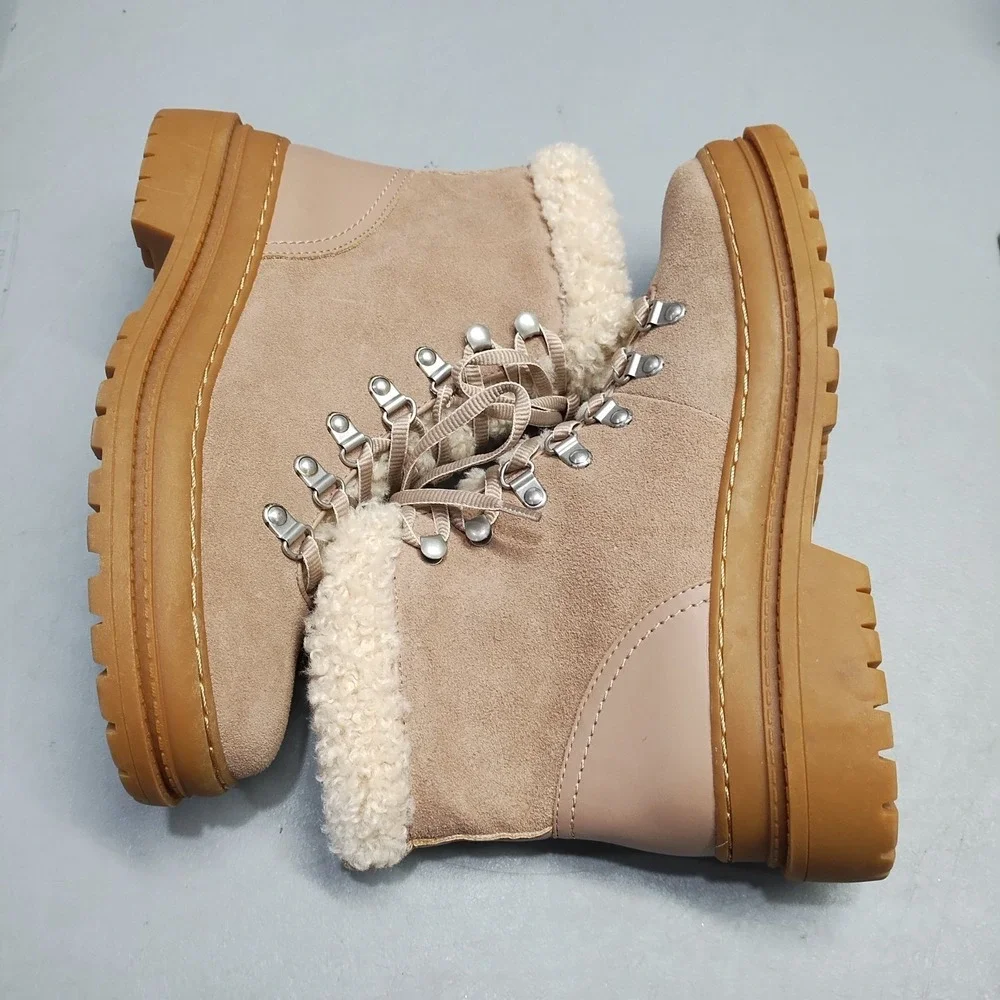 Splendid Yvonne Winter Boots Womens US 7.5M Multi Leather Faux Fur Trim Lace Up